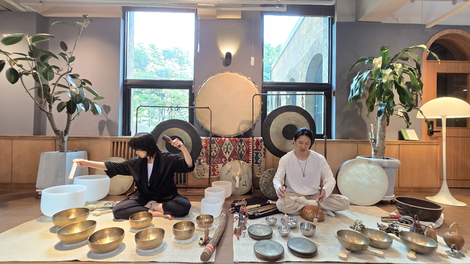 Indoor sound meditation setup for corporate and institutional programs